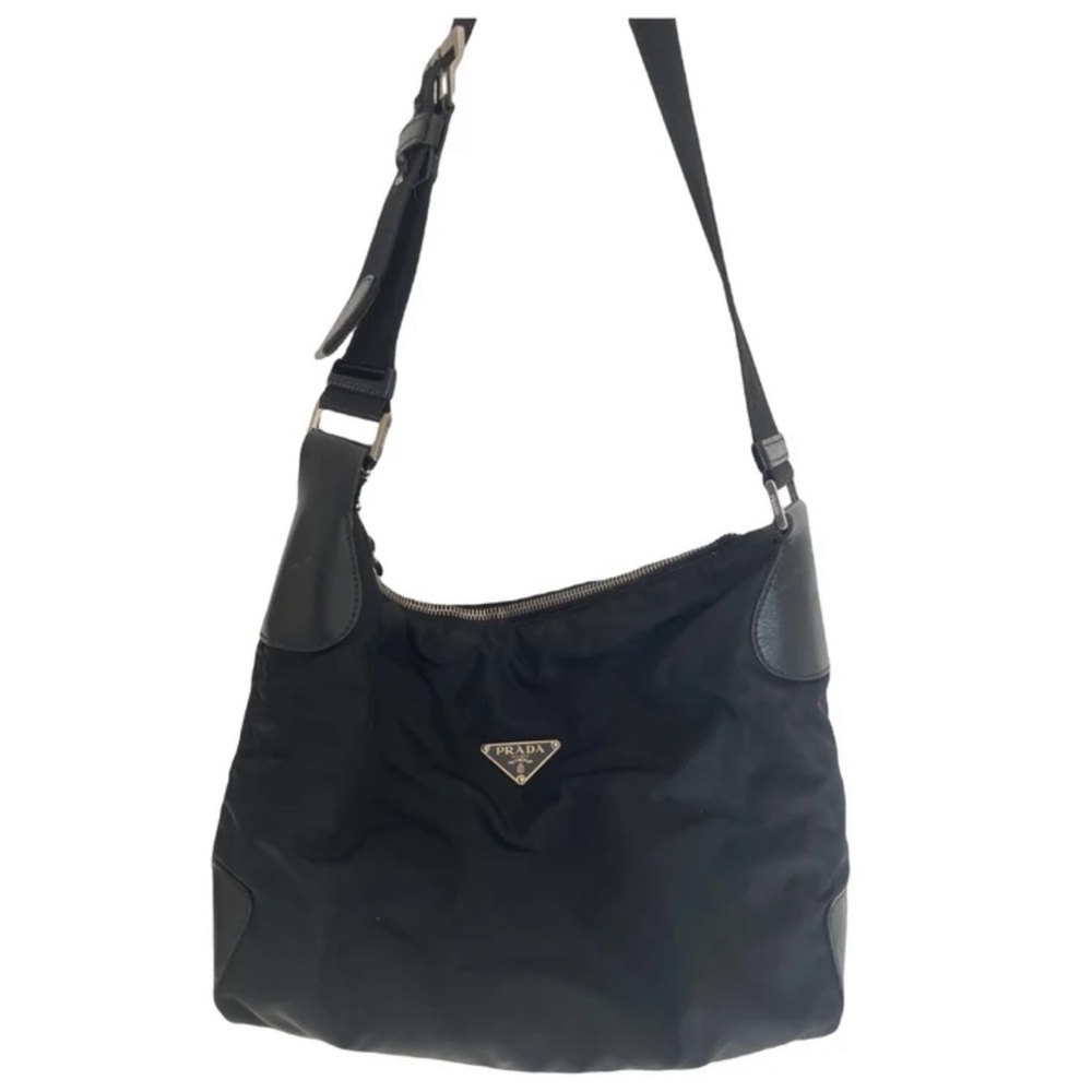 Prada Black Re-Edition Cloth Shoulder Bag with Hobo Silhouette